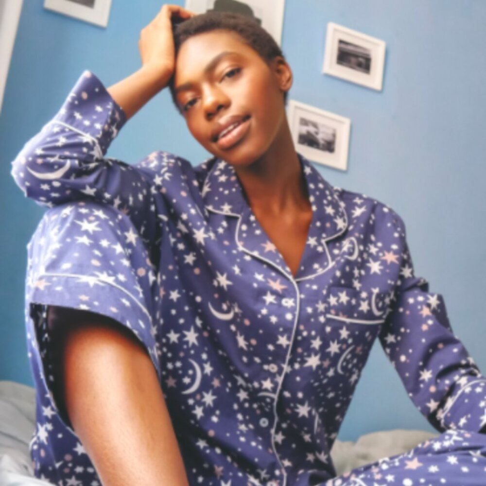 Printfresh Celestial Skies Pajama Top S Blue Moon Stars Print Sleep Shirt ONLY